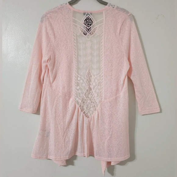 TORRID Nwt 3/4 Sleeve Lace Back Open Front Knit Cardigan, Peach Pink, 00 , M/L - Picture 6 of 16